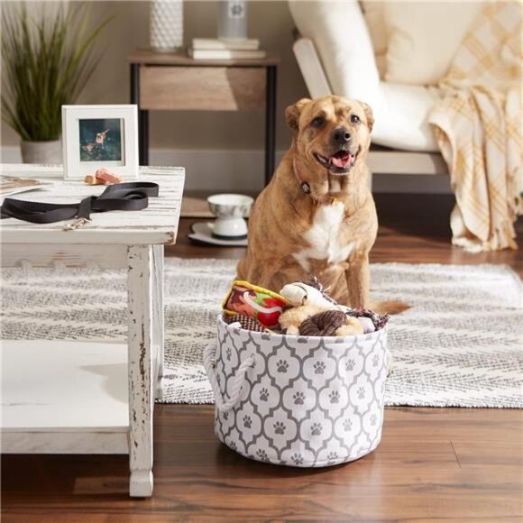 Pet Storage Collection Lattice Paw Print, Small Round, White/Gray - Picture 4 of 7